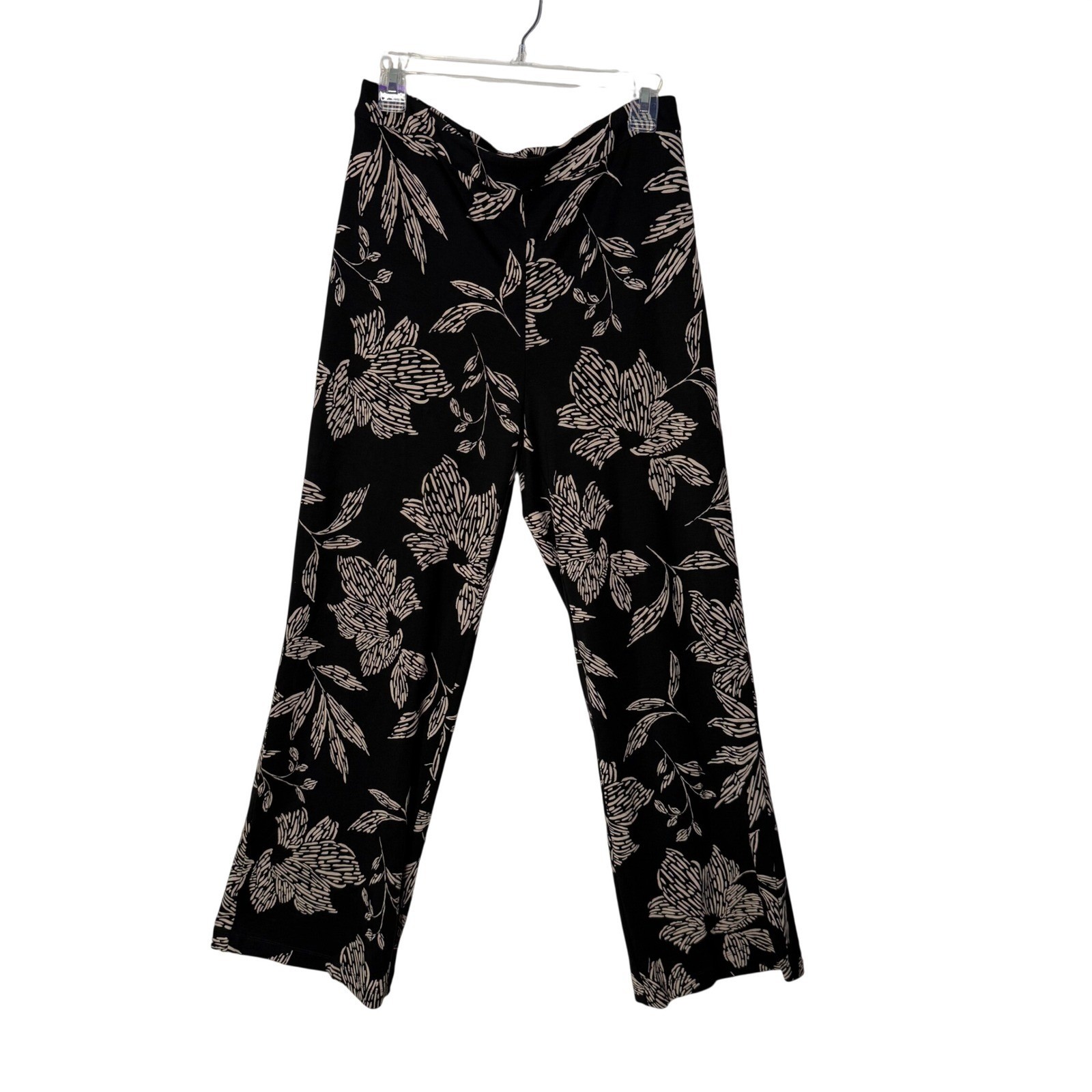Chico\'s Pull On Floral Stretch Pants Women Size M Black Artsy Casual Travel