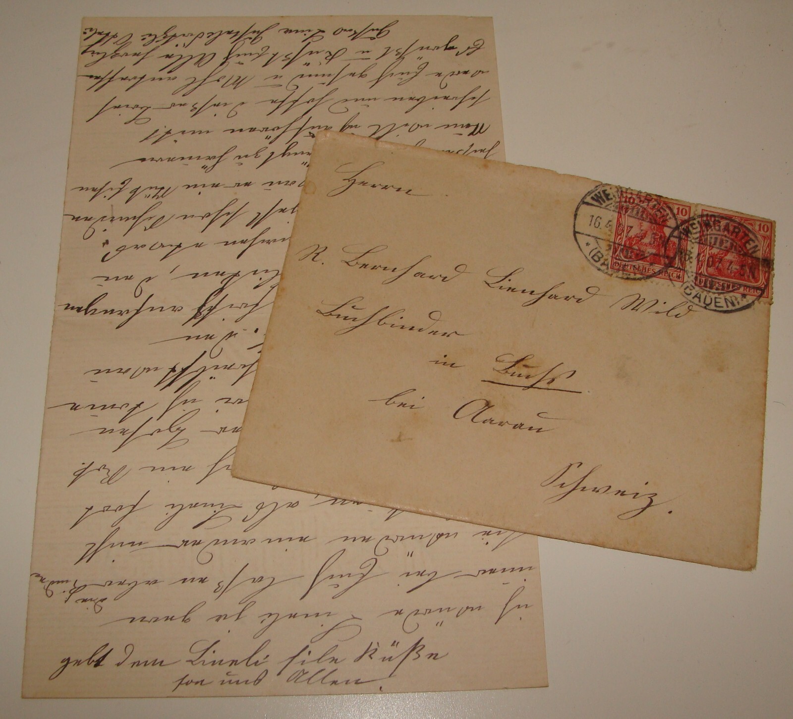 1907 Germany Letter Postcard Stamp Cover Weingarten 1907 Germany Letter Postcard Stamp Cover Weingarten