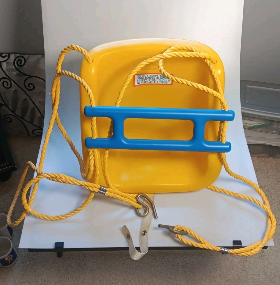 Little Tikes Vintage Toddler Swing Yellow Blue Safety Belt Outdoor RARE HTF EXC Little Tikes Vintage Toddler Swing Yellow Blue Safety Belt Outdoor RARE HTF EXC