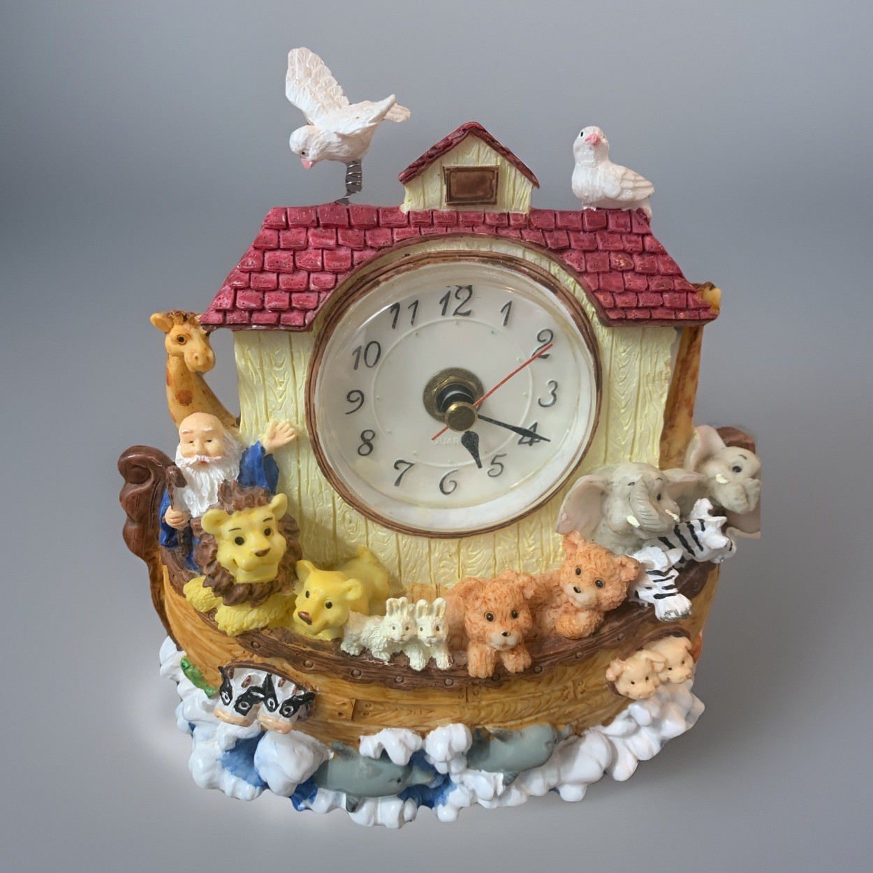 Vintage Noah's Ark Tabletop Mantel Clock 3D Sculpted Animals - Tested & Working Vintage Noah's Ark Tabletop Mantel Clock 3D Sculpted Animals - Tested & Working