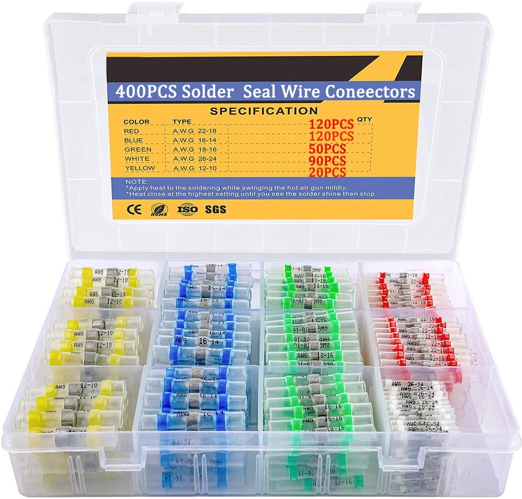 400 Pcs Waterproof Solder Seal Sleeve Heat Shrink Wire Connectors Terminals KIT