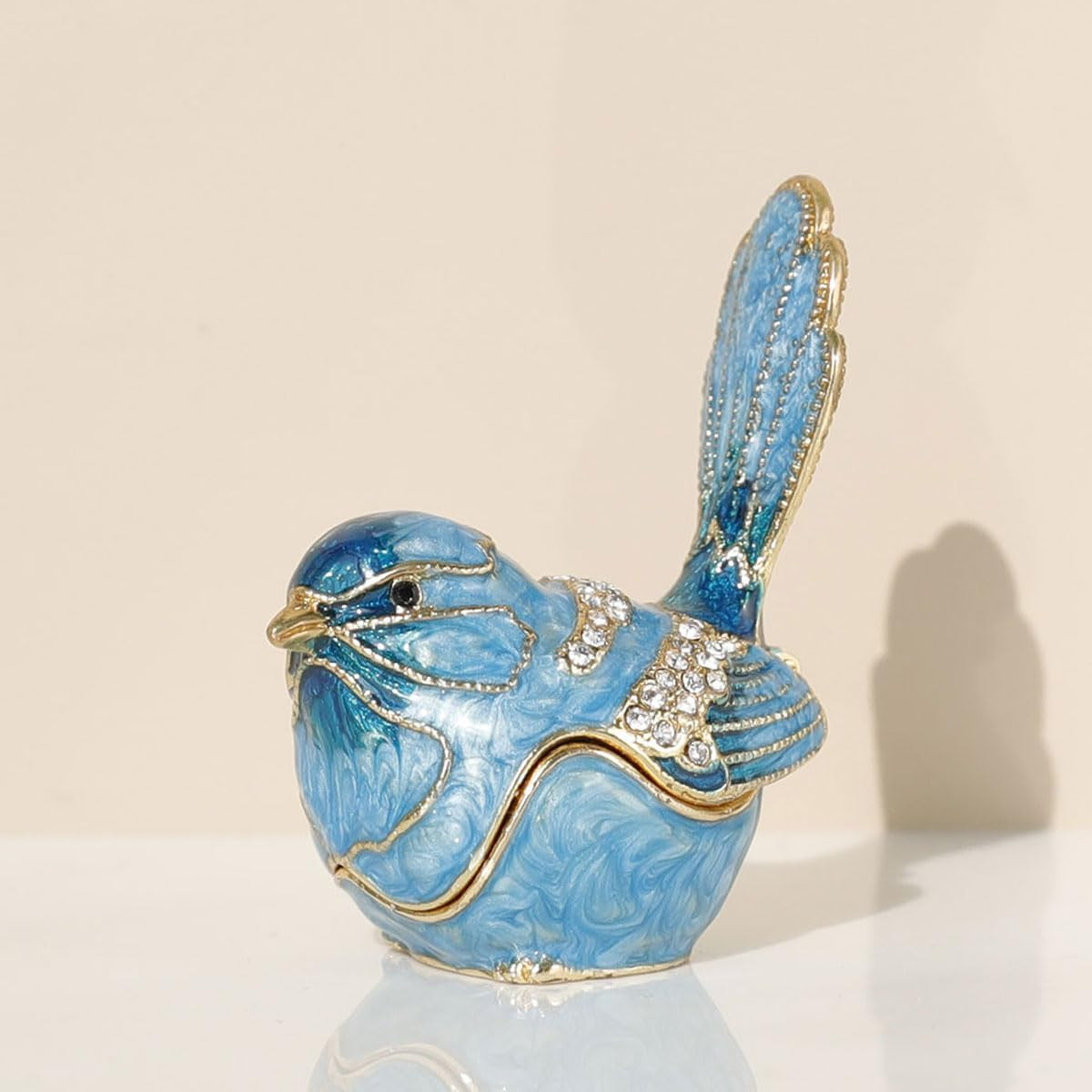 Exquisite Hand - Painted Enamel Blue Bird Trinket Box Hinged Rhinestone - Adorne Exquisite Hand - Painted Enamel Blue Bird Trinket Box Hinged Rhinestone - Adorne