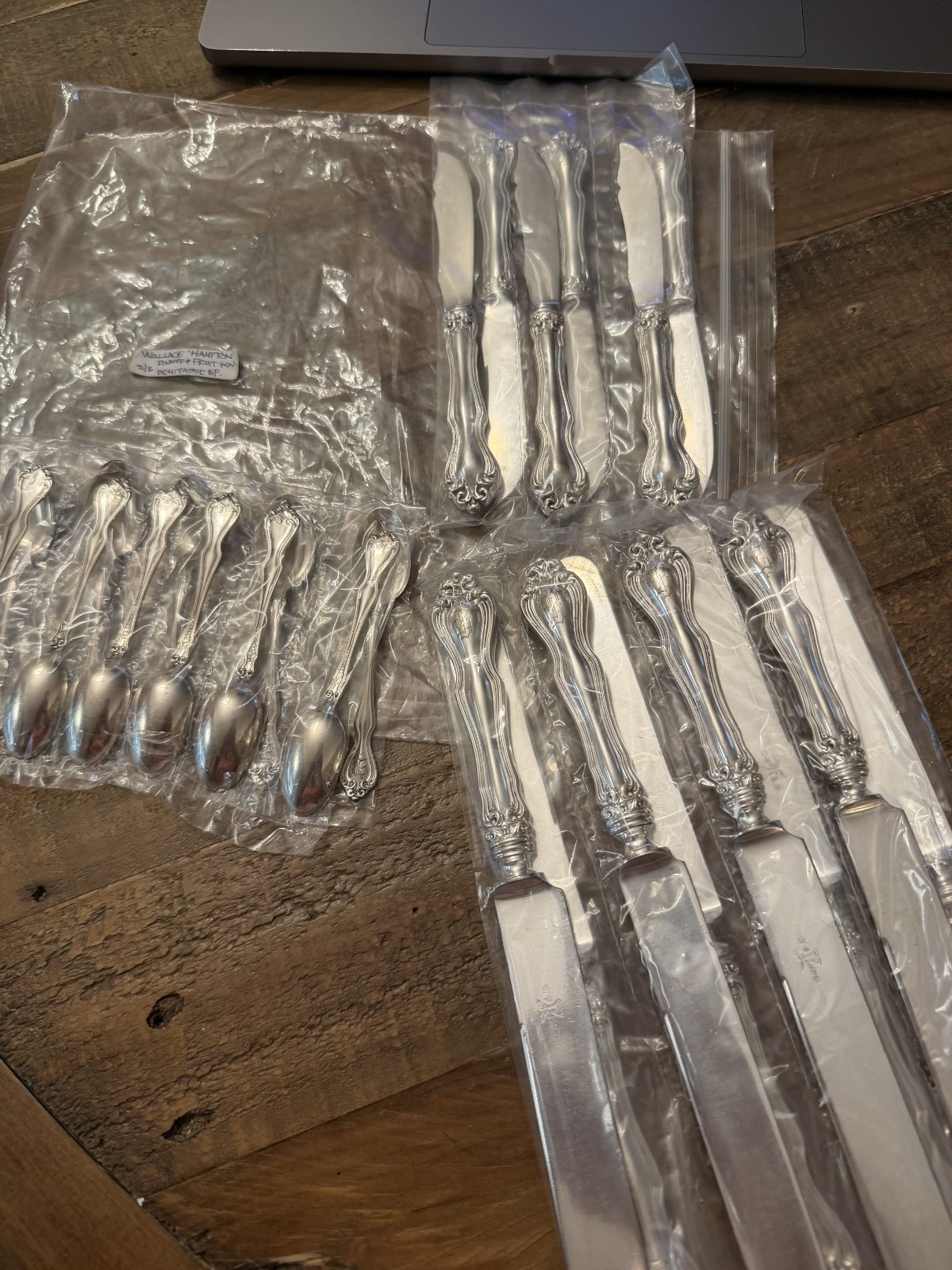Wallace Hampton Sterling Demitasse Spoons 11 & Hollow Handle Knives 14 Mono Lot