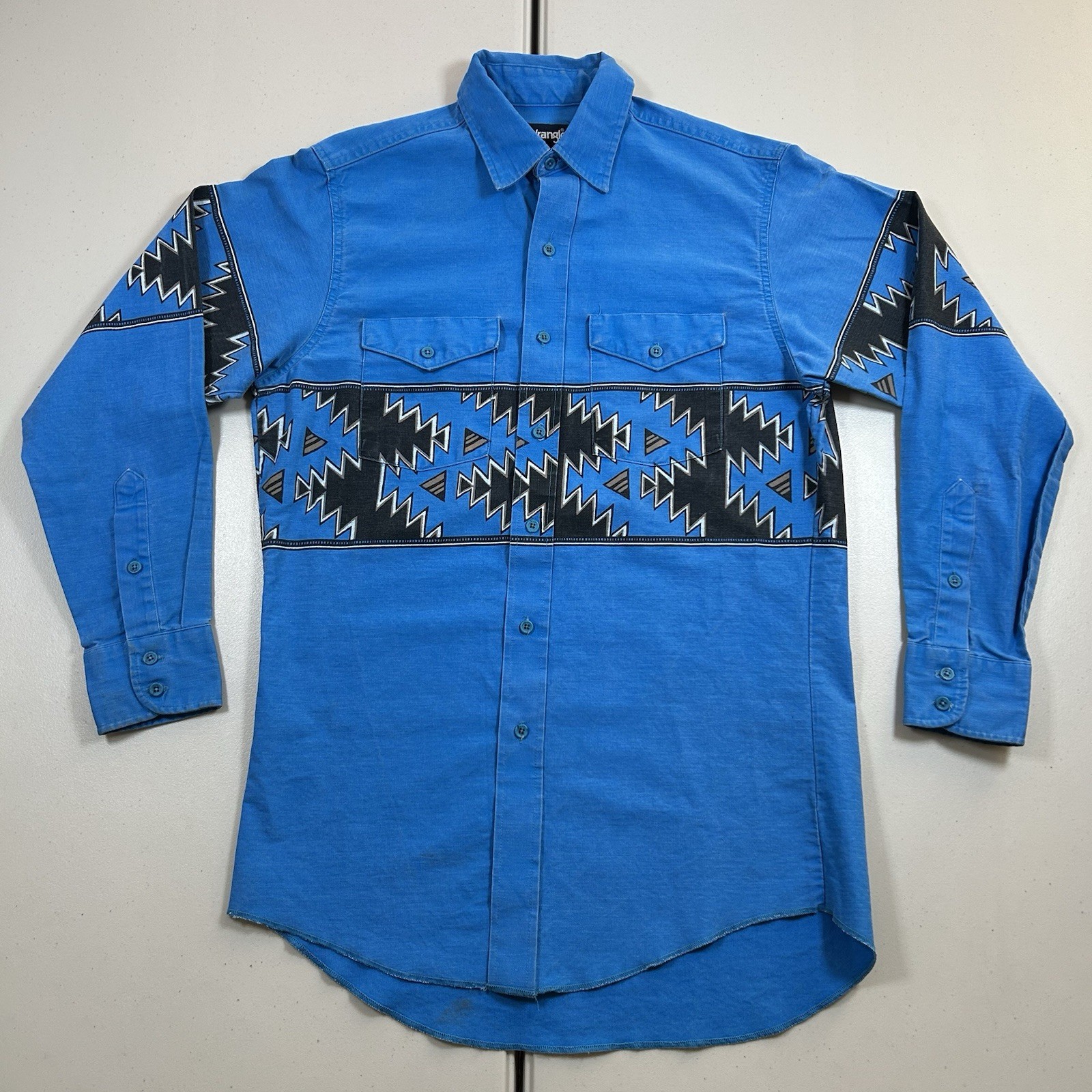 VTG 90s Wrangler X Long Tails Brush Popper Long Sleeve Button Up Shirt Aztec Med