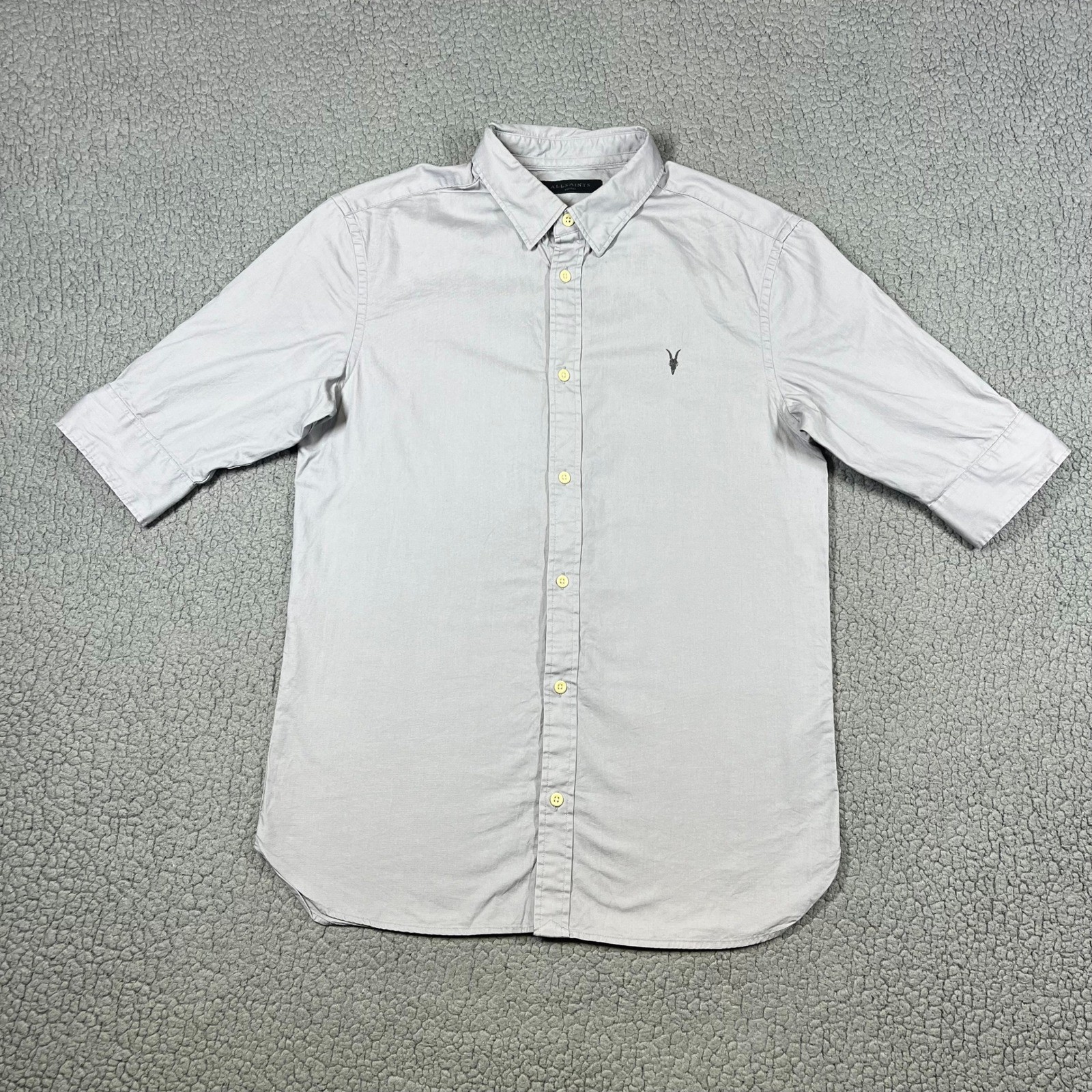 AllSaints Redondo HS Shirt Mens Small Grey Cotton Ramskull Half Sleeve MS121F AllSaints Redondo HS Shirt Mens Small Grey Cotton Ramskull Half Sleeve MS121F