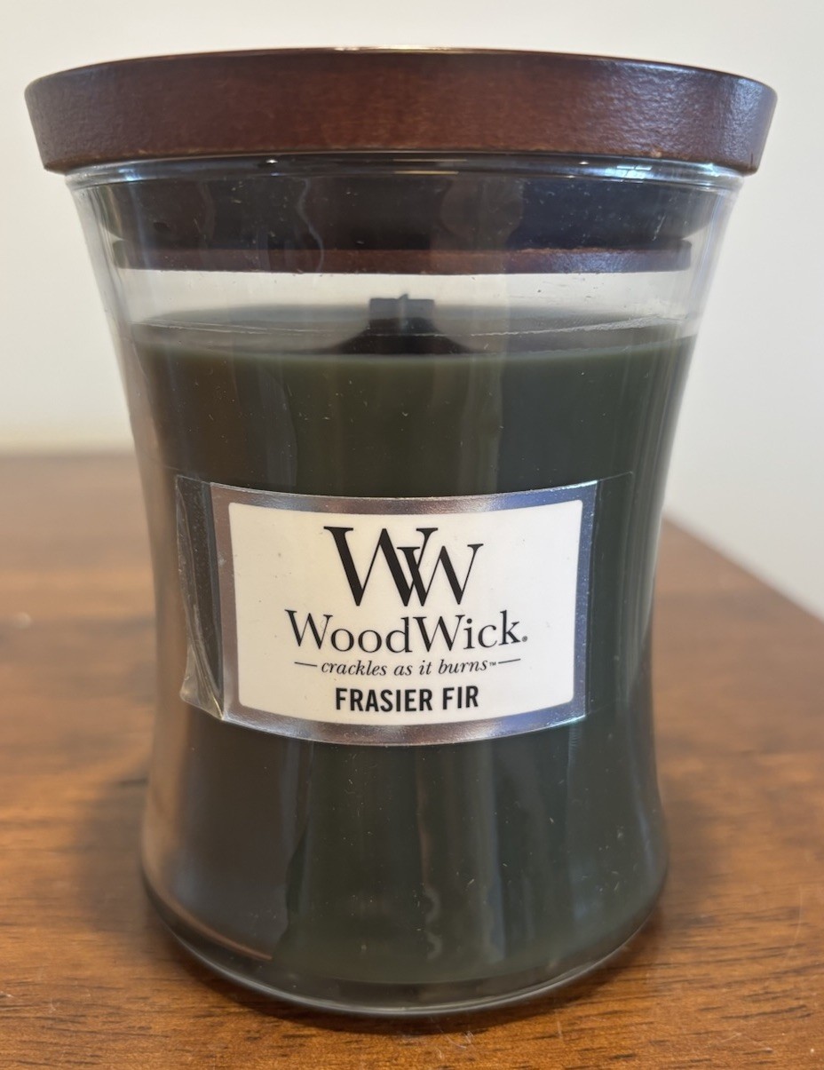 WoodWick Medium Hourglass Frasier Fir Jar Candle 9.7 Ounce Crackling Wood Wick