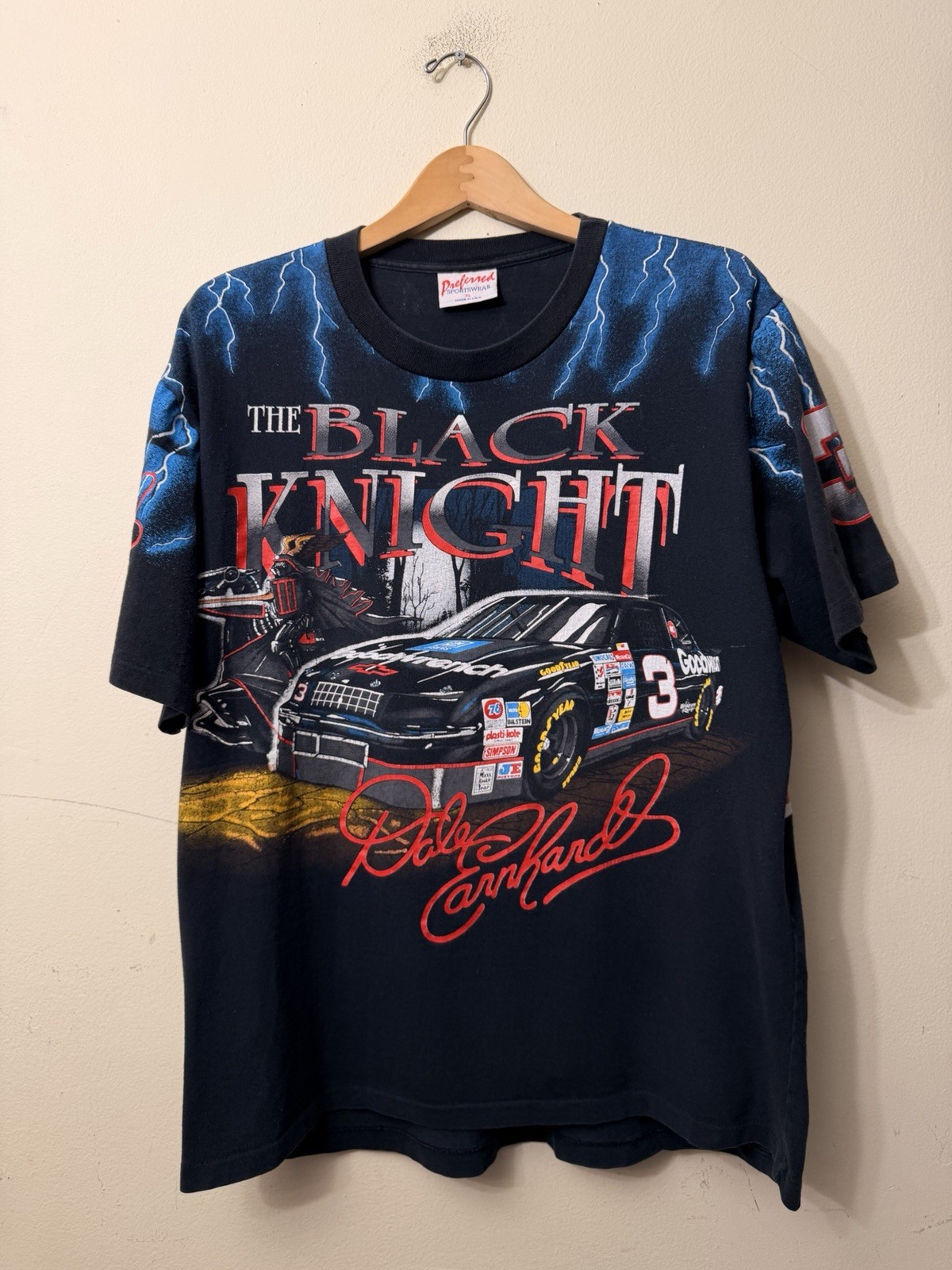 Vintage Dale Earnhardt Black Knight NASCAR Lightning AOP T Shirt Men’s Size XL