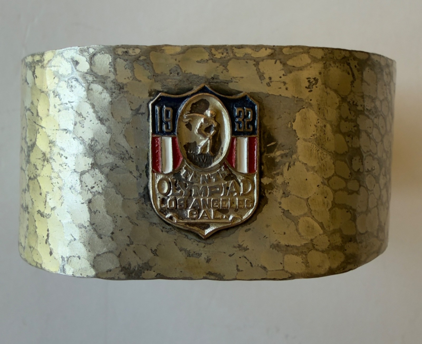 1932 Los Angeles Tenth Olympiad Olympic Hammered Cuff Bracelet Discus Thrower