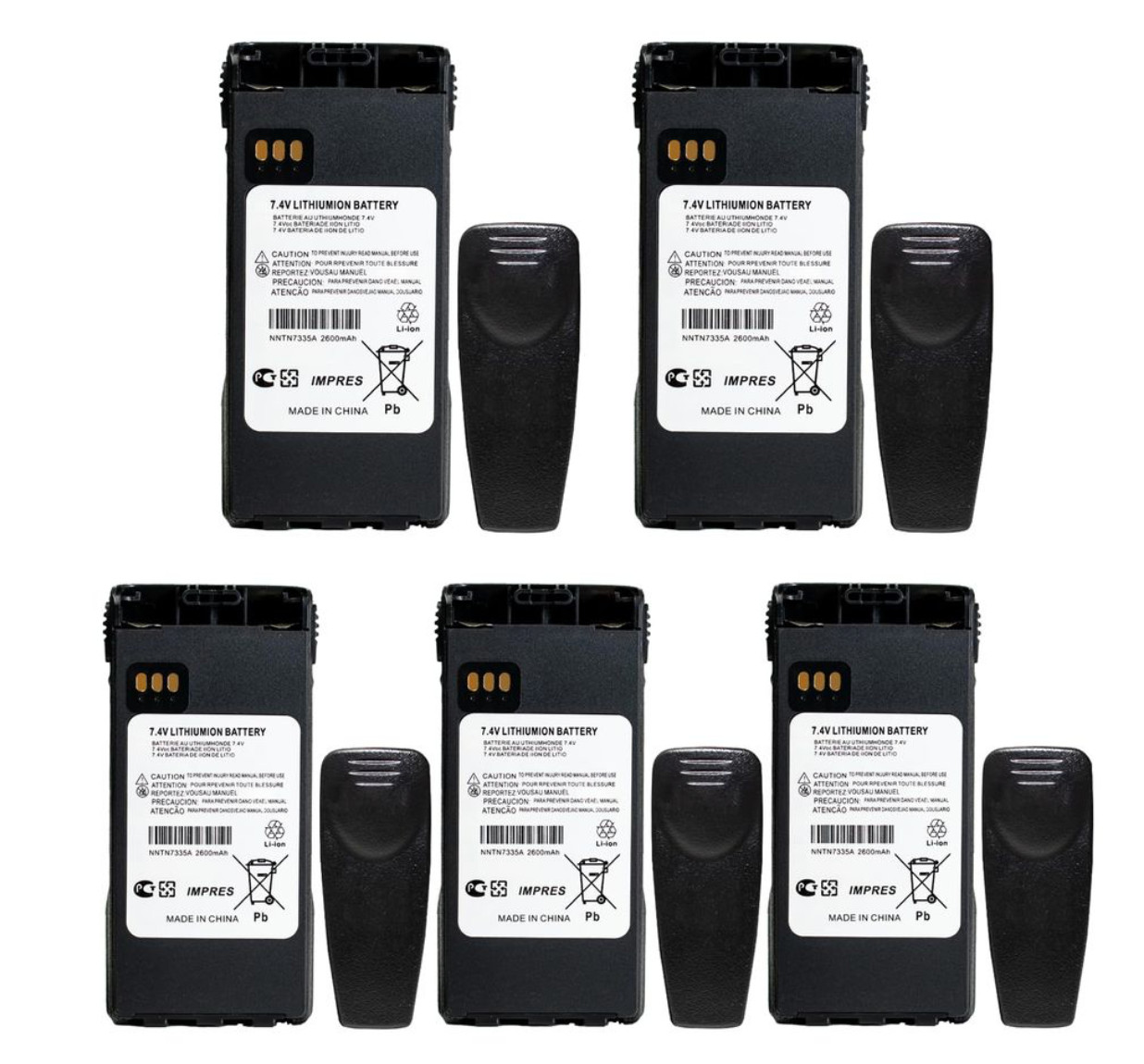 5 Pk NNTN7335A 2600mAh 74V Liion Replacement TwoWay Radio For Motorola NNTN7554
