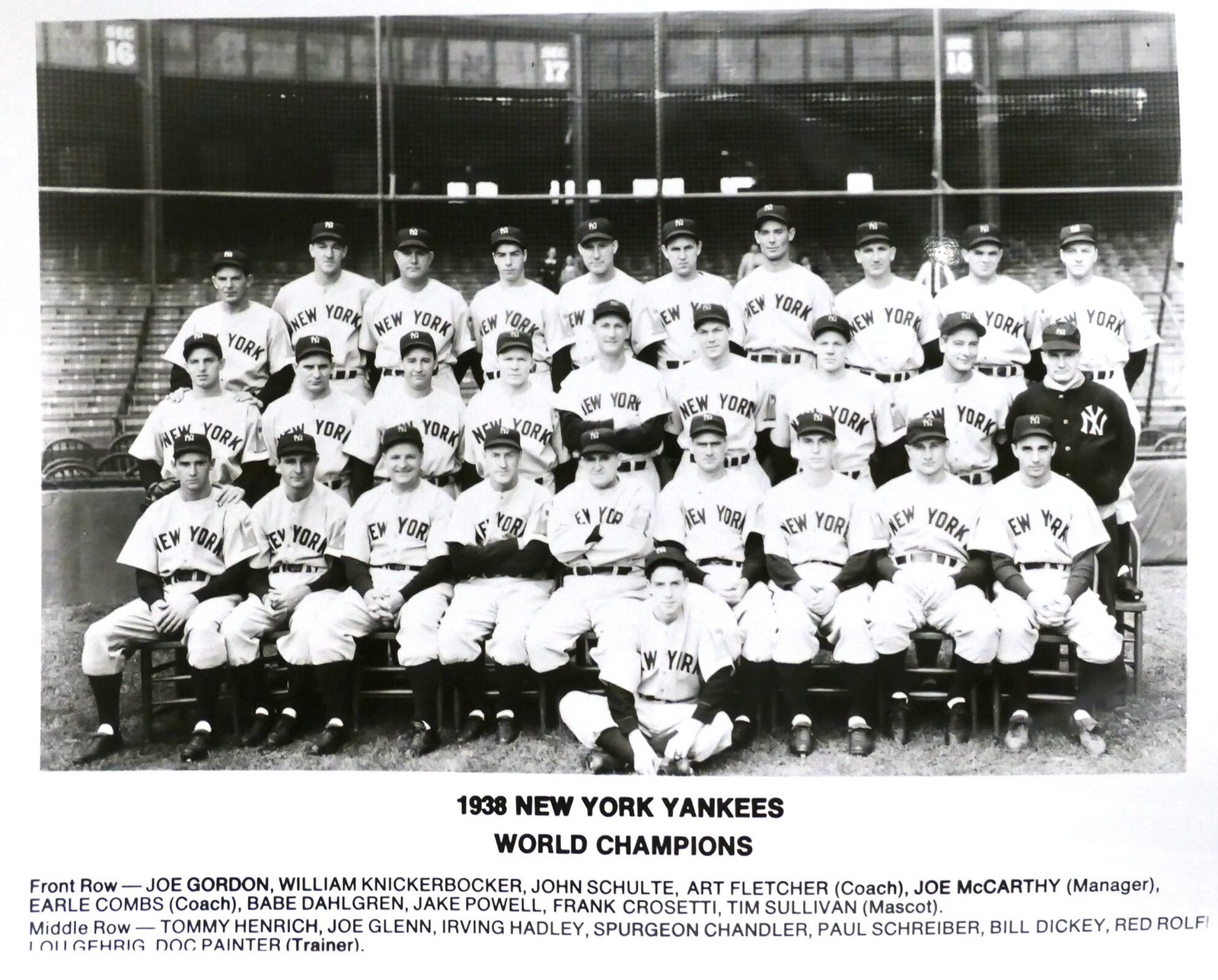 New York Yankees NEW YORK YANKEES 1938 WORLD CHAMPIONS TEAM PHOTO 8\'\' x 10\'\' inc
