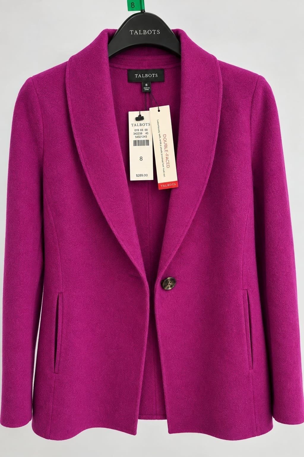 NWT Talbots Double Faced Wool Blend Blazer Raspberry Pink Size 8 MSRP $289