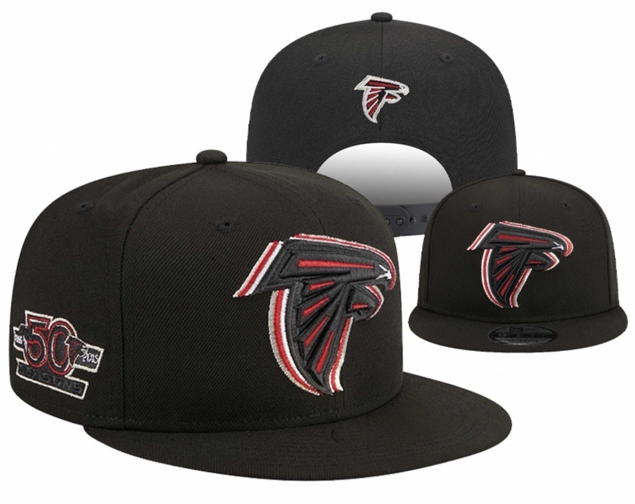 Atlanta Falcons Black Snapback Hat Embroidered Logo 50th Anniversary Flat Bill