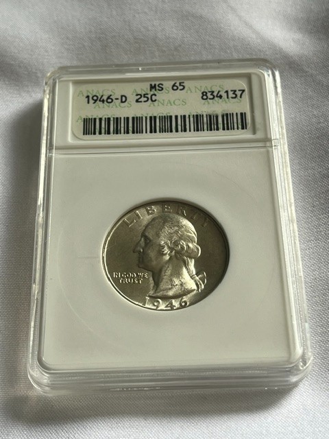 1946-D Washington Quarter ANACS MS65
