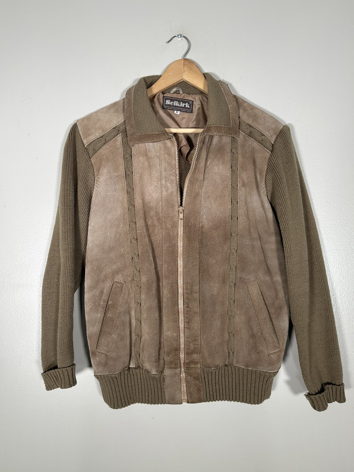 Vintage 60s/70s Selkirk Medium Tan Suede Zip Up Sweater