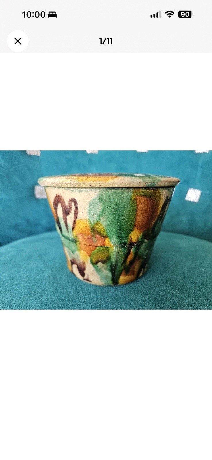Antique. Chinese Porcelain Polychromed Jar with Lid 虎皮三彩茶叶盖罐！