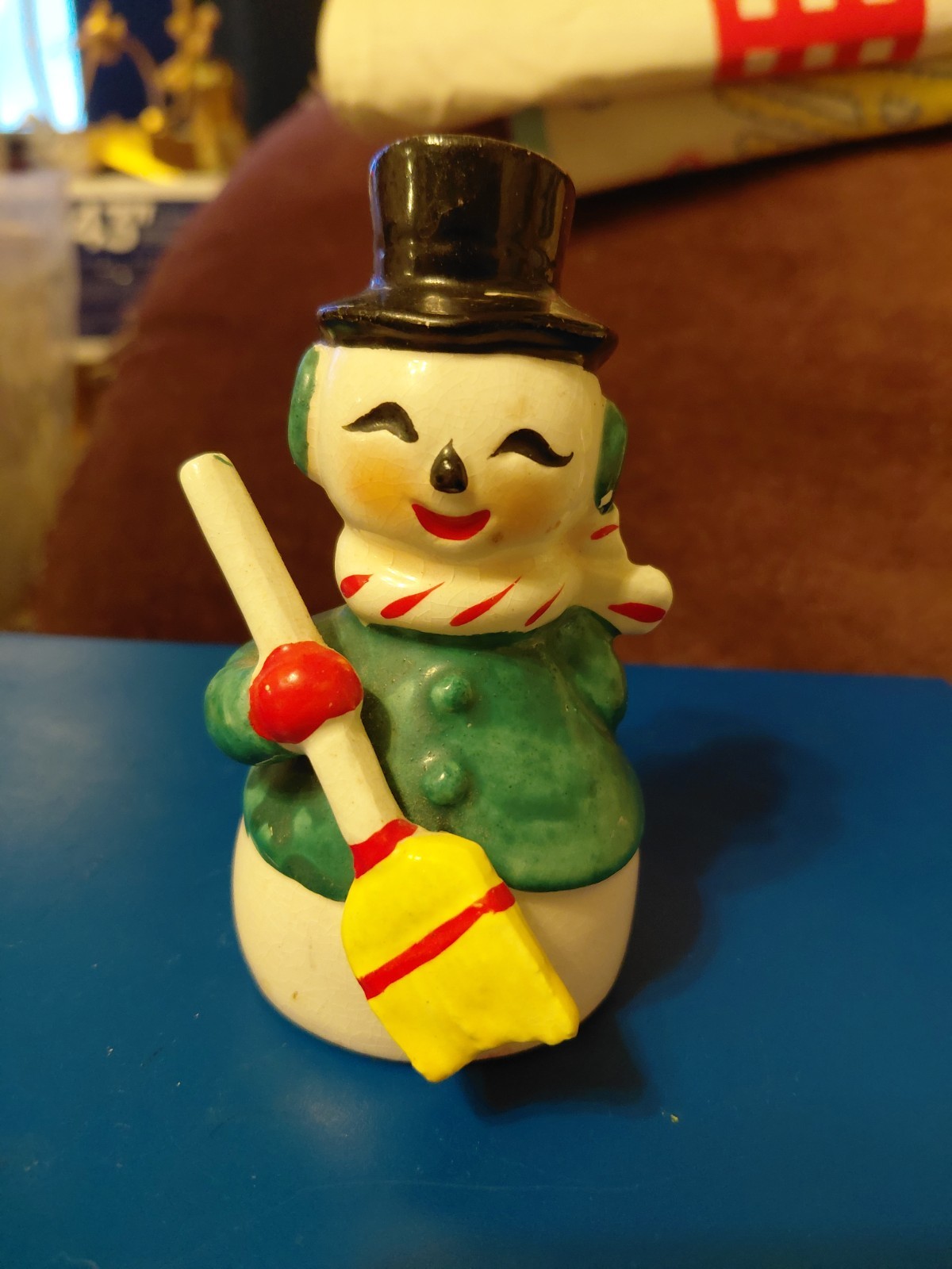 Vtg Ucagco Japan Christmas Snowman W/ Broom Bell Figurine Holt Howard Era Cute Vtg Ucagco Japan Christmas Snowman W/ Broom Bell Figurine Holt Howard Era Cute