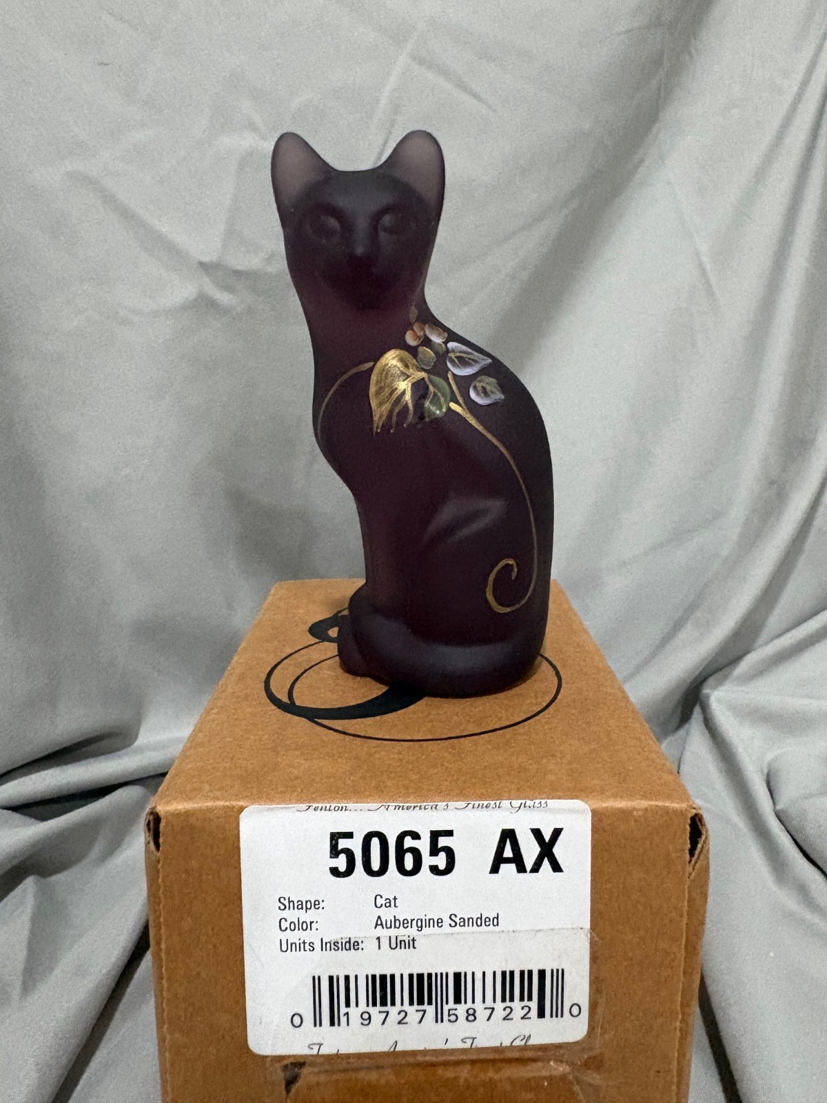 Fenton 5065 AX Aubergine Sanded Stylized Cat NIB Hand Painted Fenton 5065 AX Aubergine Sanded Stylized Cat NIB Hand Painted