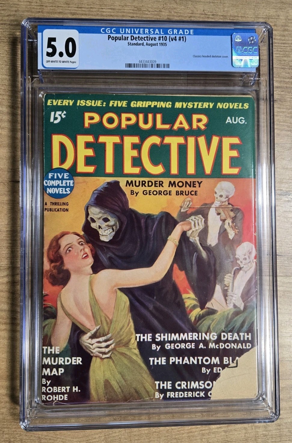 Popular Detective Pulp Magazine August 1935 CGC 5.0 Classic Hooded Skeleton Cvr Popular Detective Pulp Magazine August 1935 CGC 5.0 Classic Hooded Skeleton Cvr