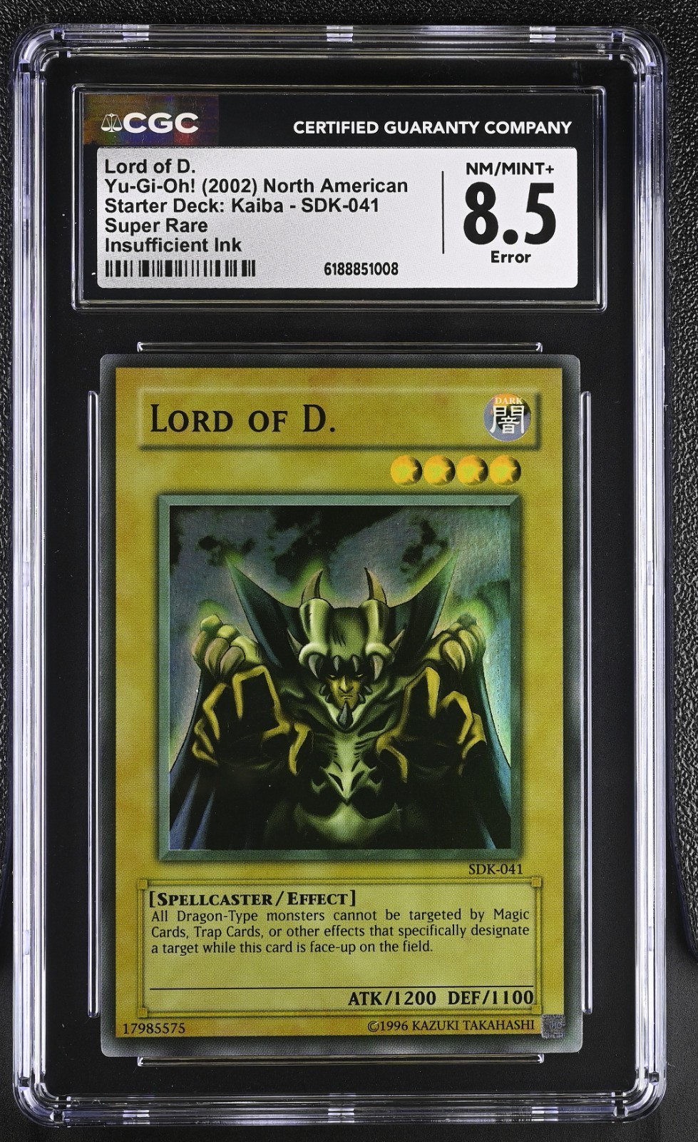 2002 Yu-Gi-Oh Lord of D. Dragons SDK-041 FADED Super Rare CGC 8.5 Error