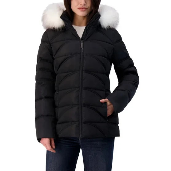 Nautica Women\'s Puffer Jacket Water Resistant Detachable Hood