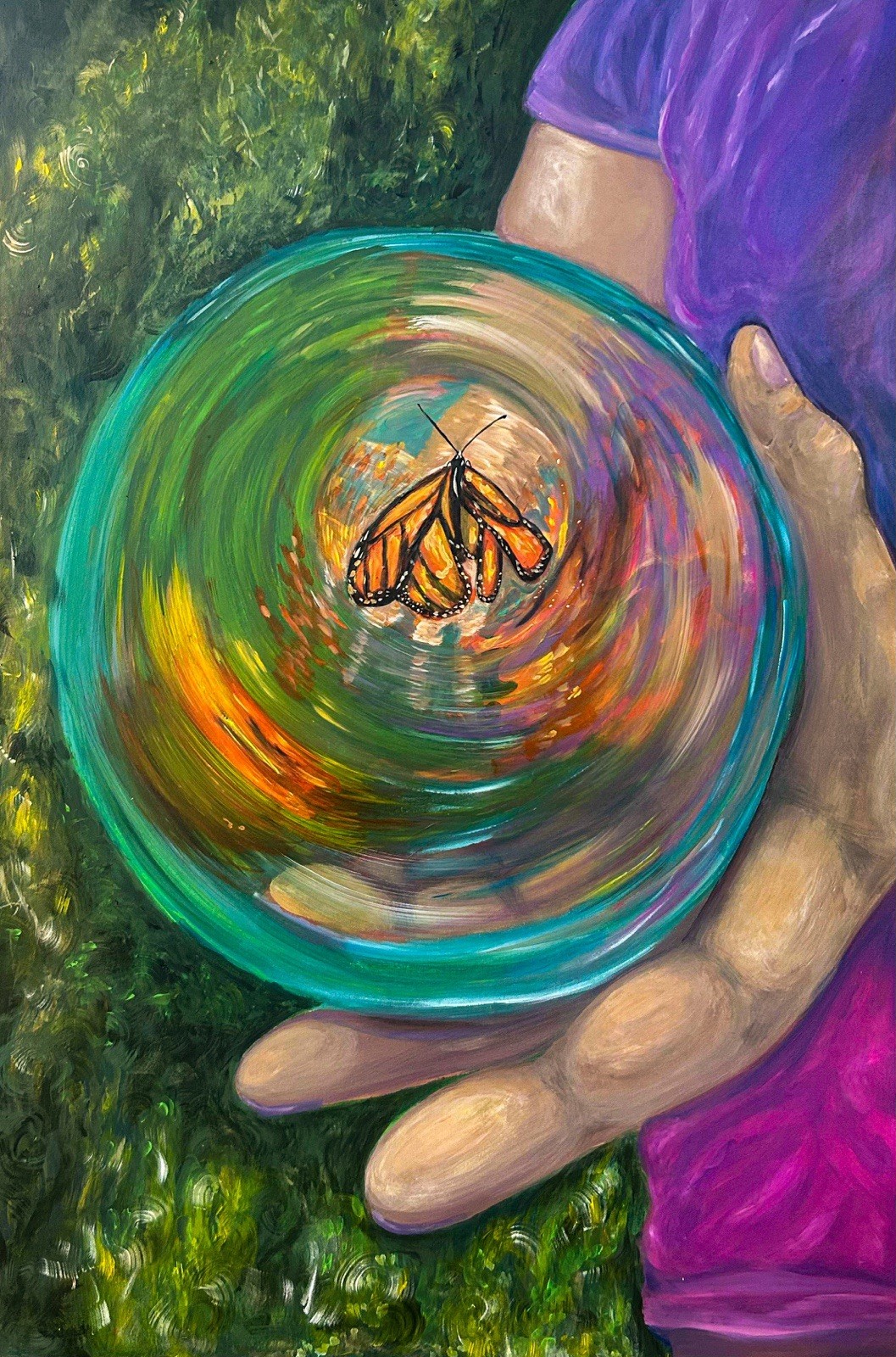 OOAK Original Abstract Painting Hand Holding Mason Jar w/ Butterfly Unframed OOAK Original Abstract Painting Hand Holding Mason Jar w/ Butterfly Unframed