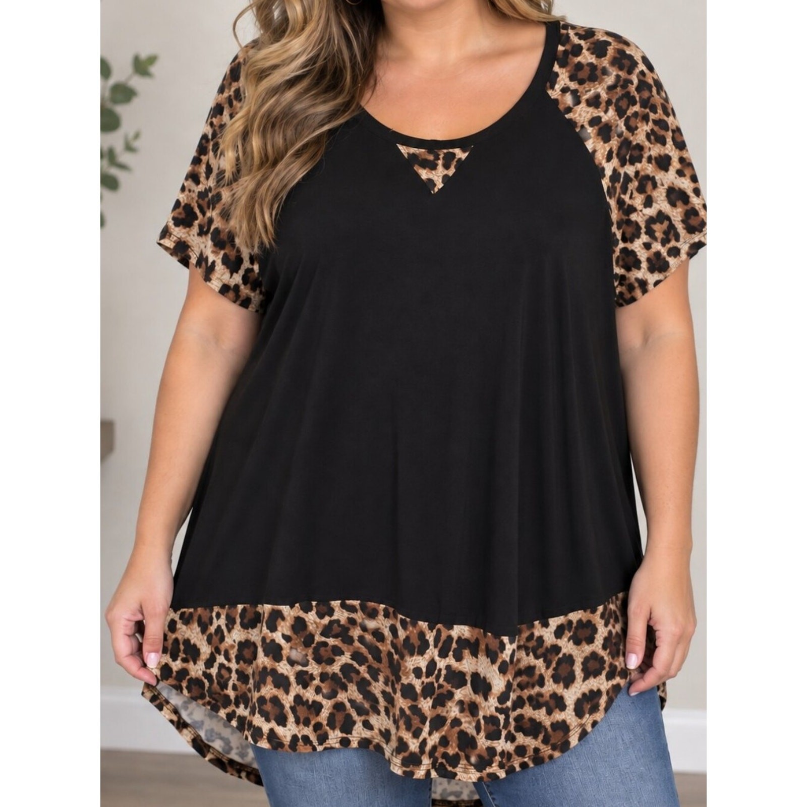 Larace Black Tunic with Leopard Accent XL