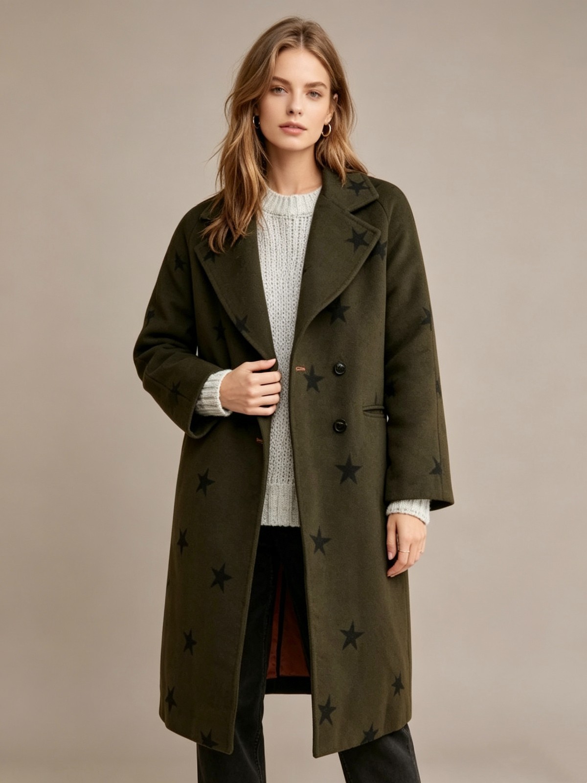 NWOT Anthropologie Wool Blend Green Star Double Face Trench Coat Olive Size M NWOT Anthropologie Wool Blend Green Star Double Face Trench Coat Olive Size M