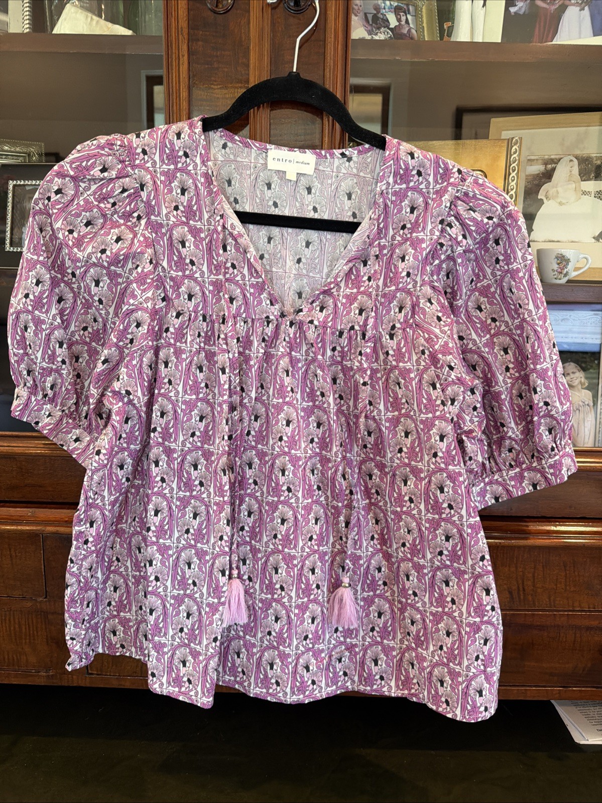 Entro Purple Puff Sleeve Top medium EUC Entro Purple Puff Sleeve Top medium EUC