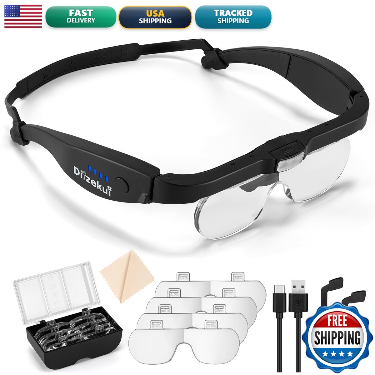 Dilzekui Magnifying Glass w/Light 1.5X-5X Acrylic Lenses Dilzekui Magnifying Glass w/Light 1.5X-5X Acrylic Lenses