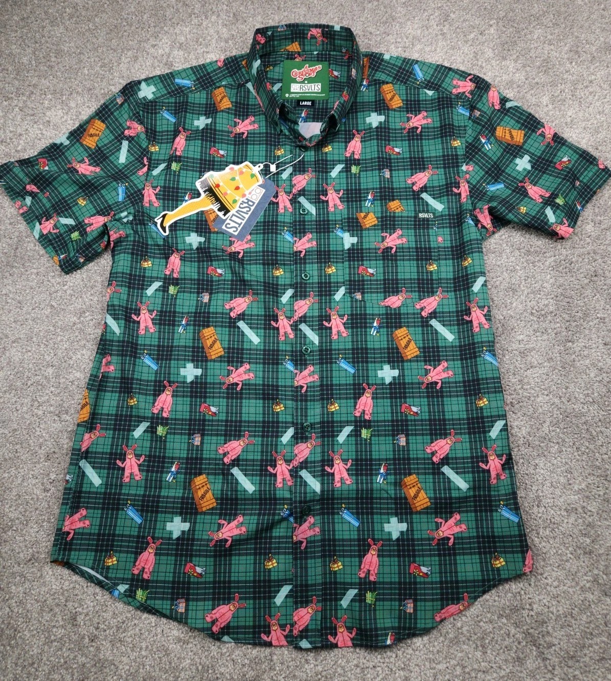 A Christmas Story Shirt RSVLTS Mens Large Green Plaid Button Up New With Tags 