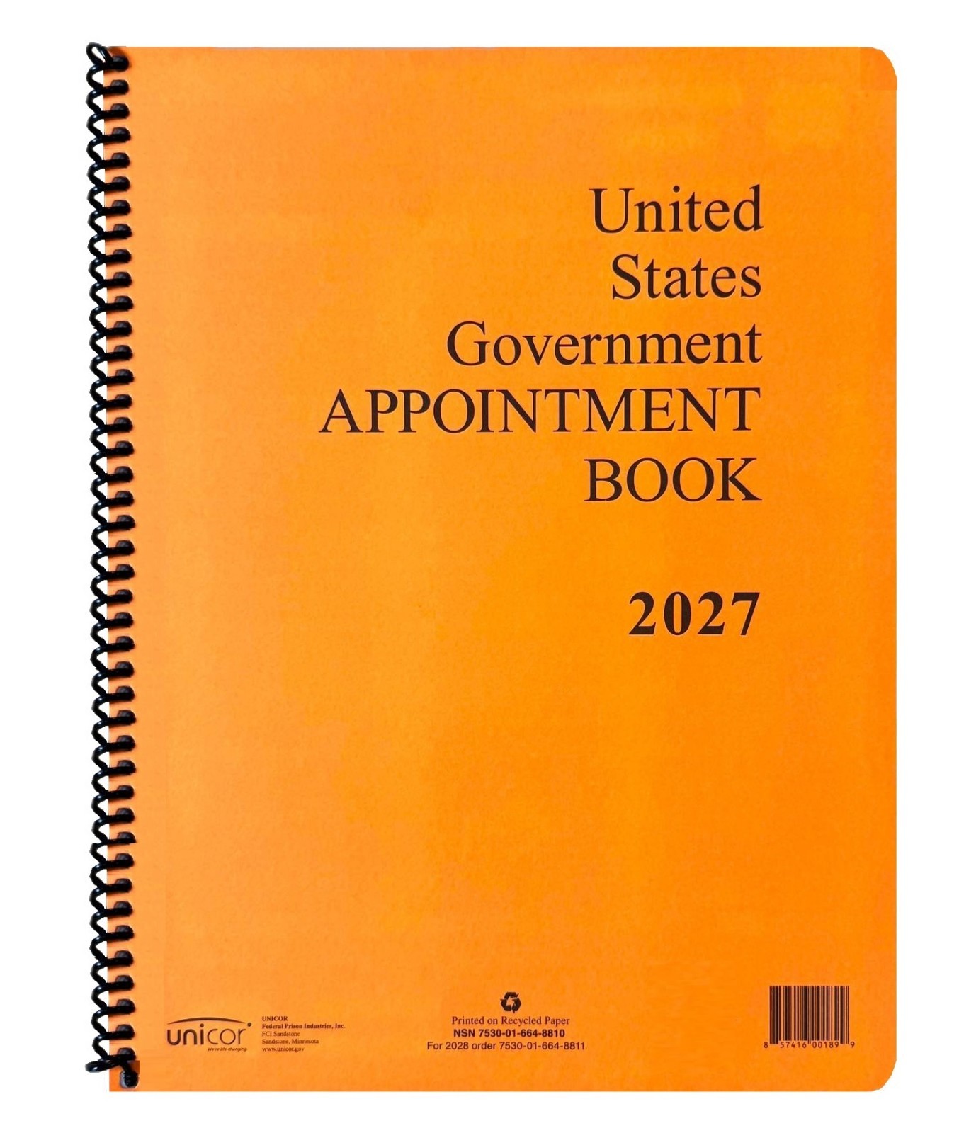 Unicor 2027 Fed Appointment Book, Spiral, Qty - 1, Individual