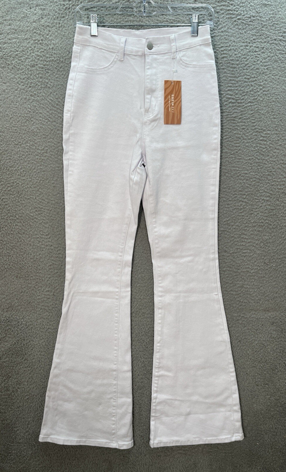 Shein Jeans Womens 29 White Denim Sxy High Rise Flared Stretch Preppy NEW