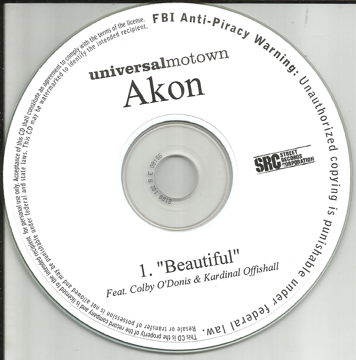 AKON w/ COLBY O’DONIS w/ KARDINAL OFFISHALL Beautiful TST PRESS PROMO CD Single