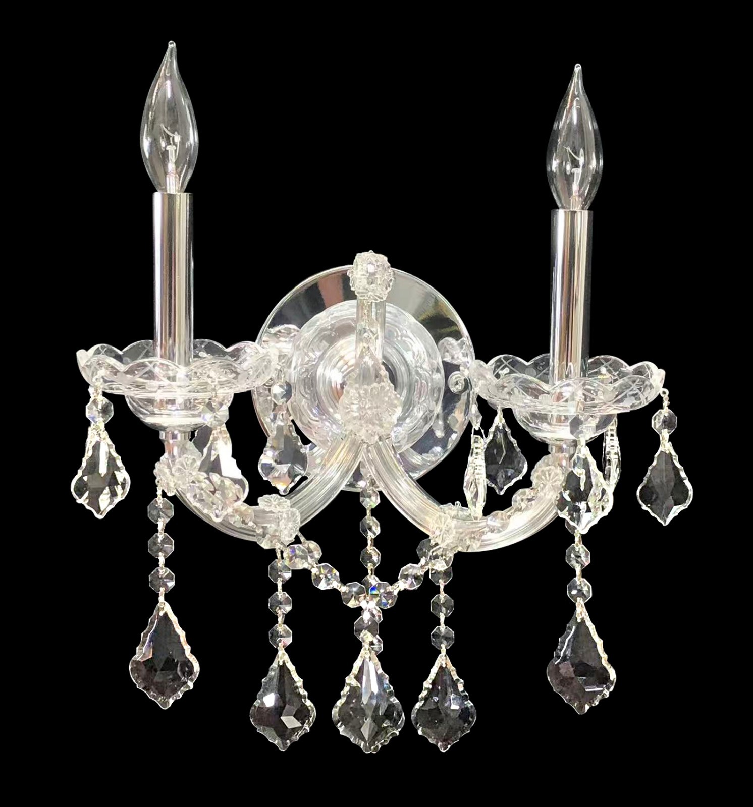 2 Lts Maria Theresa Crystal Wall Lamp Clear Glass Chrome Finish Vintage Style