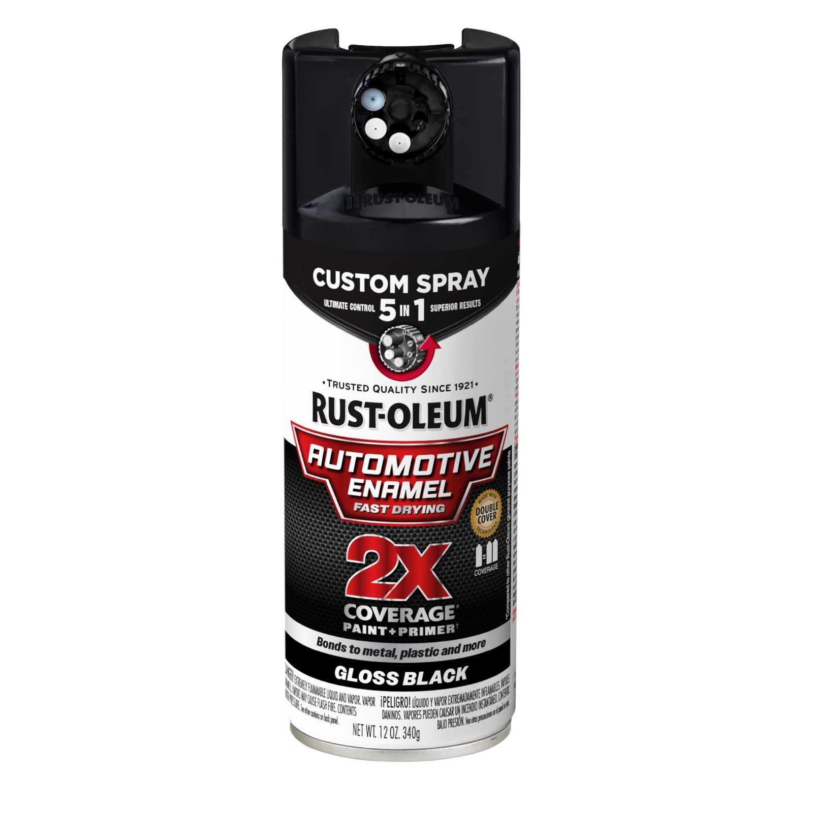 Automotive Enamel Custom Spray 5-In-1 Spray Paint, 12 Oz, Gloss Black