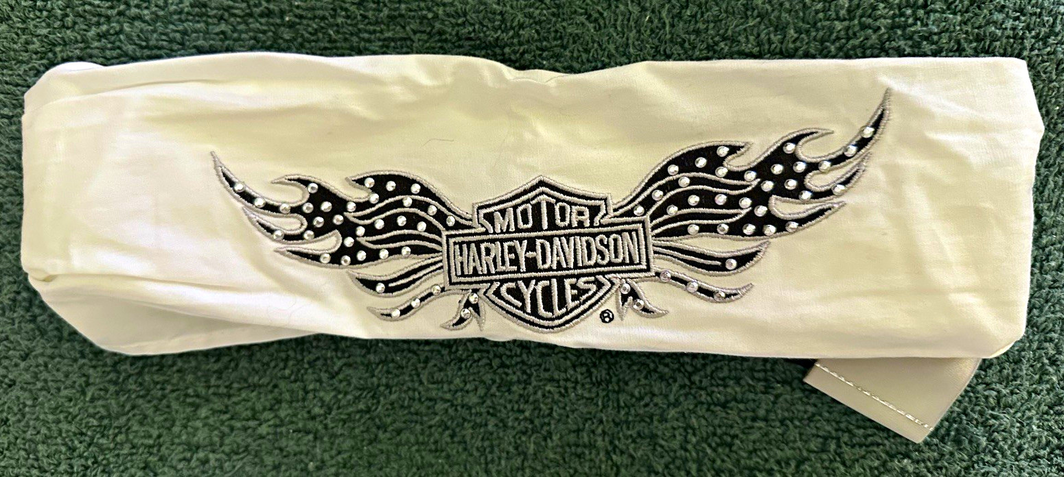 VTG Harley Davidson Women\'s Bling Headband  White Studded Winged Logo Y2K
