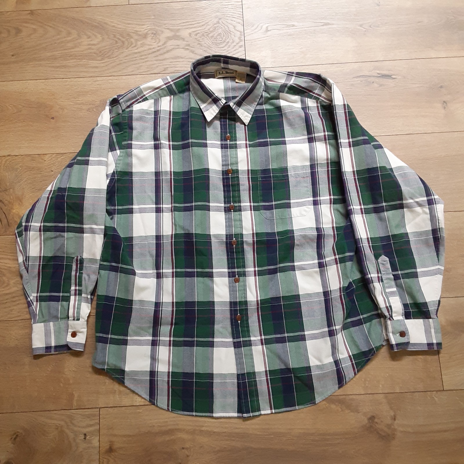 Vintage LL Bean Men\'s XL Flannel Shirt Plaid Button Up Long Sleeve 