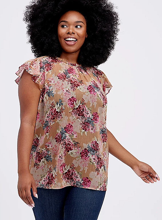 Torrid Plus Size 2X Chiffon Sheer Floral Top Sleeveless Keyhole Neck Rose NWT