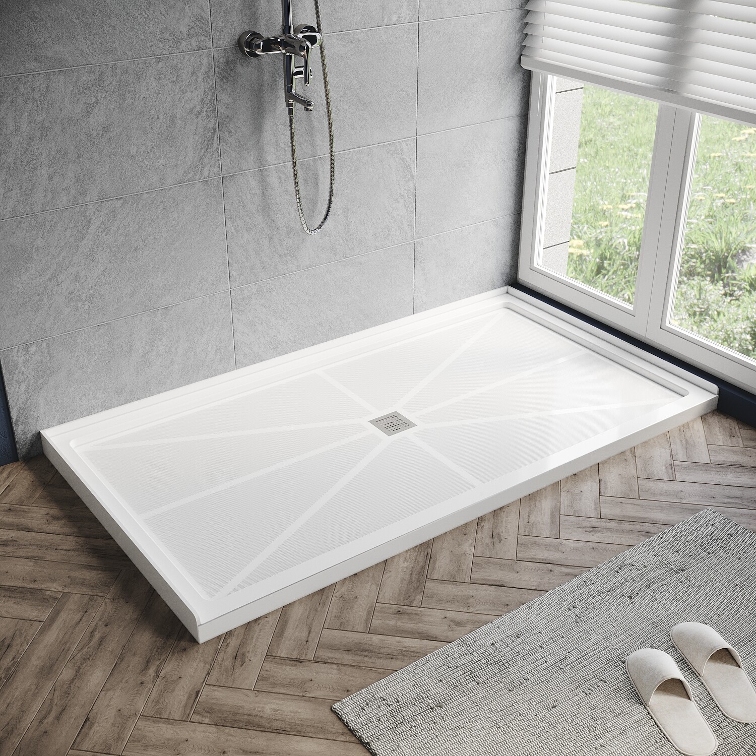 ELEGANT Shower Base Pan Single Threshold Shower Drain With Stainless Steel Cover