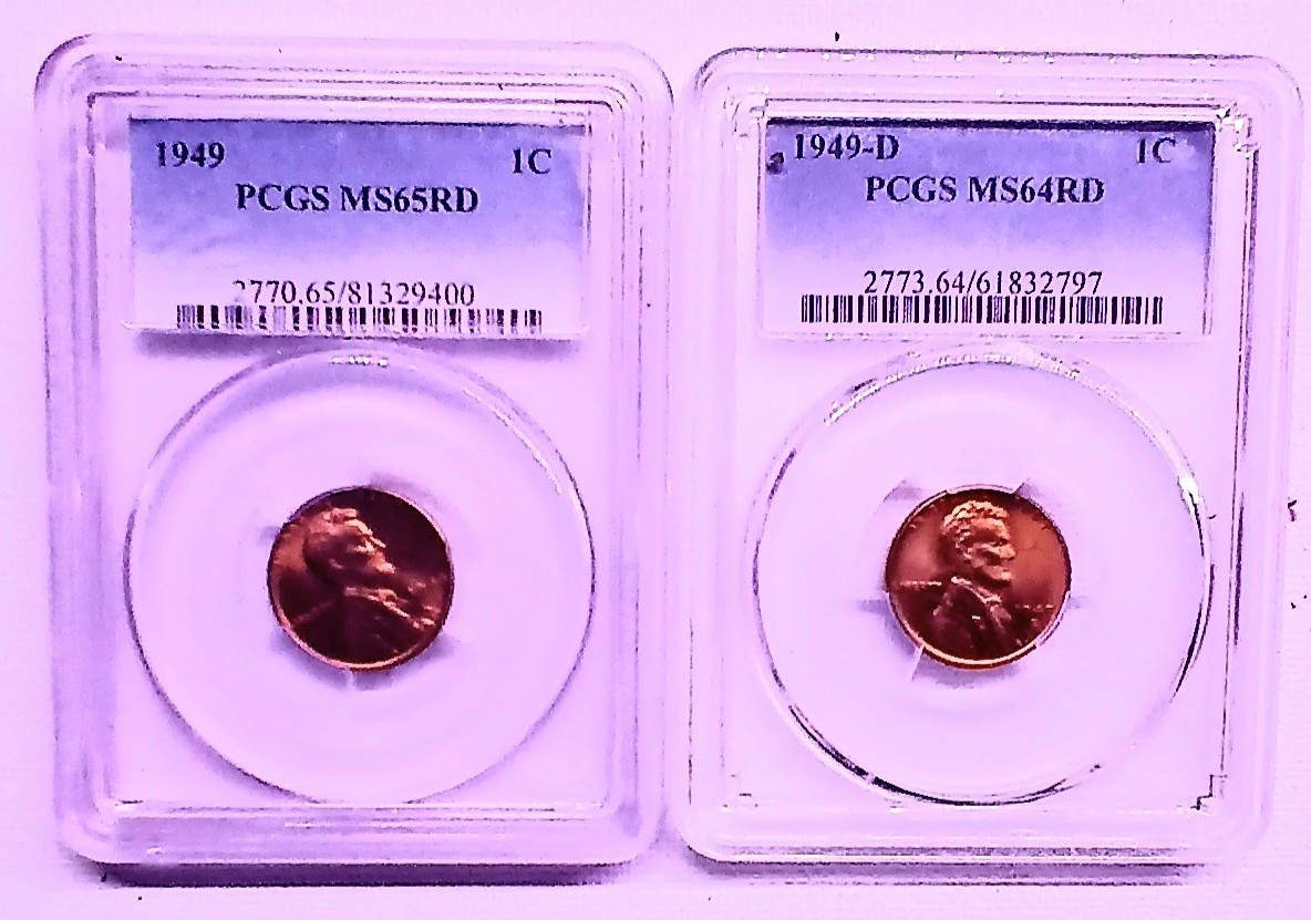 Lincoln Wheat Cents 1949 P &D PCGS MS65RD AND MS64RD Lincoln Wheat Cents 1949 P &D PCGS MS65RD AND MS64RD