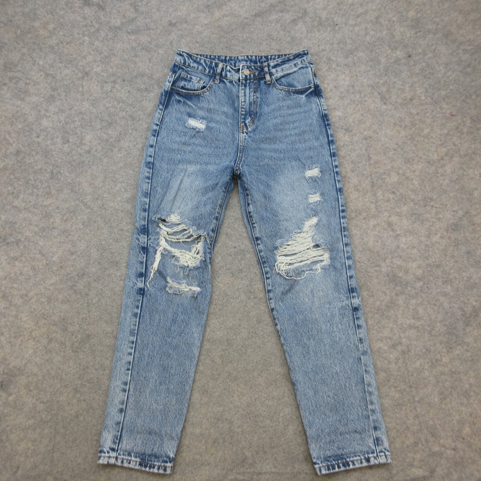 SHEIN Jeans Women\'s S Light Wash Distressed High Rise Straight Leg Denim