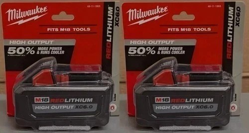 2 Pack Milwaukee New 18V 48-11-1865 6.0 AH Batteries M18 High output Battery USA