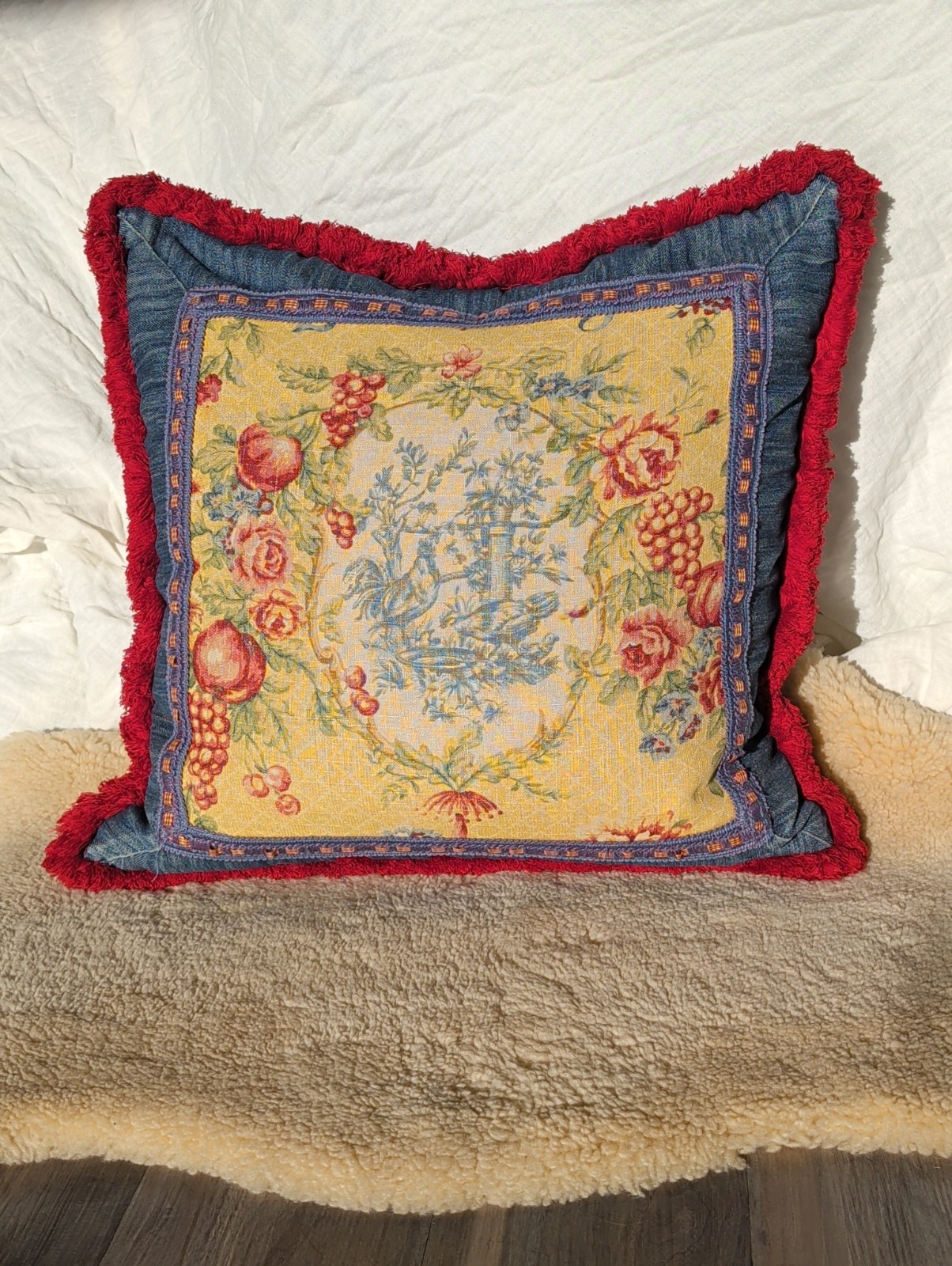 Aubusson Inspired French Pastoral Linen Pillow | Down Filled | 20x20