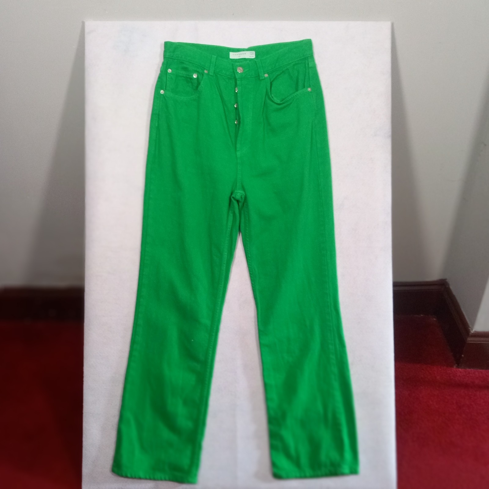 Topshop Kort Green Jeans Trousers Women\'s button fly UK Size 14 leg 30\