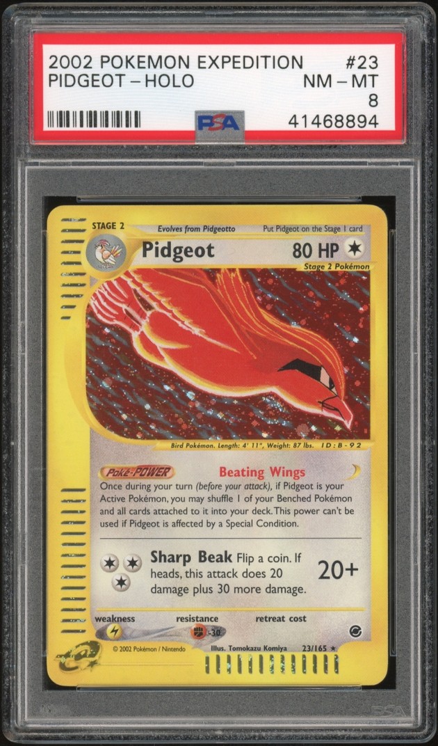 2002 Pokemon Pidgeot Holo Expedition Base Set #23 PSA 8