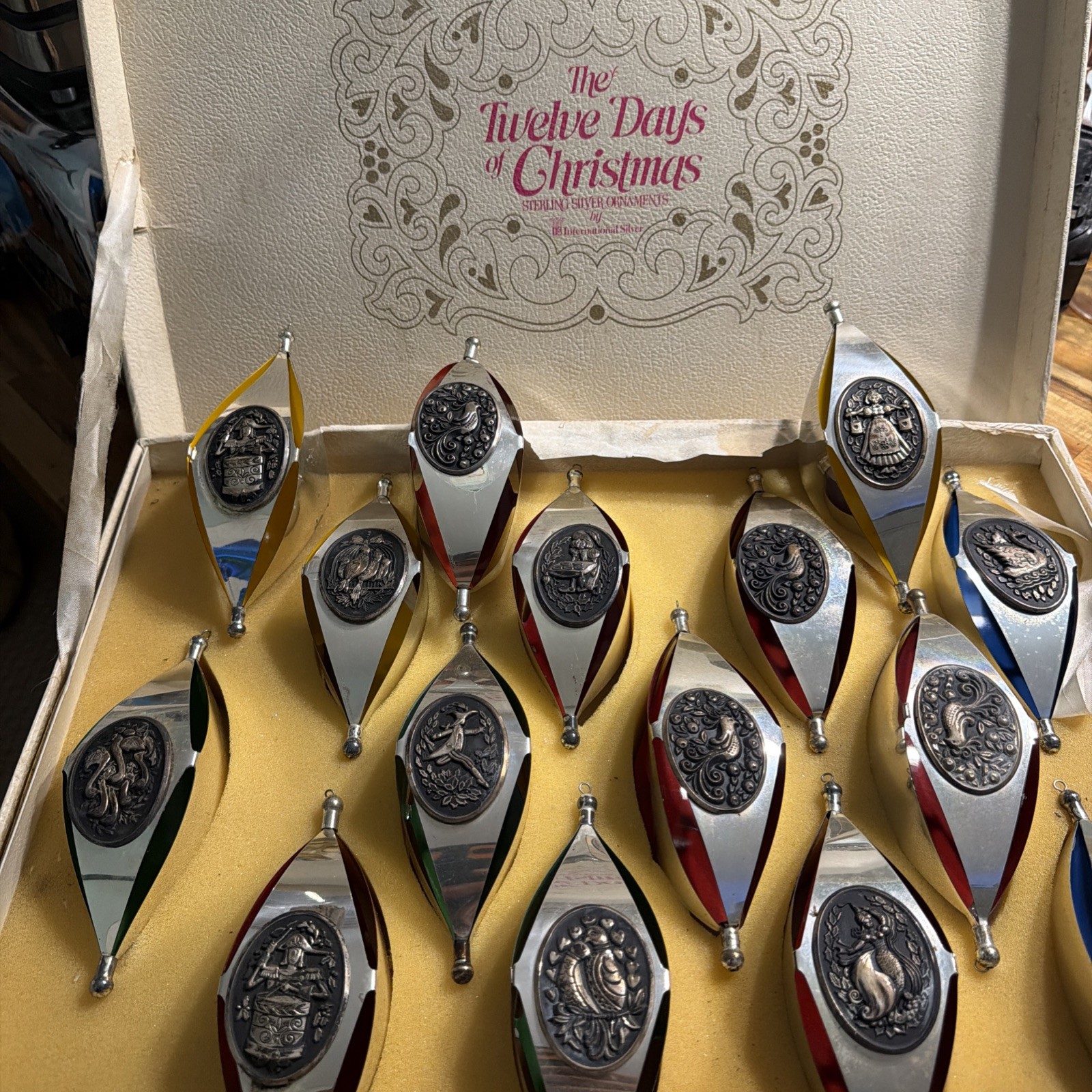 Vintage Sterling Twelve Days Of Christmas Ornaments By International Silver