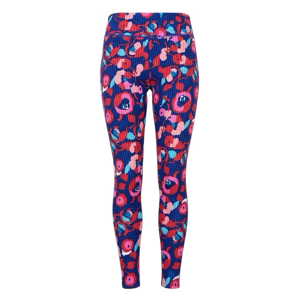 Lildy Blue Red Pink Floral Printed Ribbed Skinny Leg Knit Leggings Size L - XL Lildy Blue Red Pink Floral Printed Ribbed Skinny Leg Knit Leggings Size L - XL