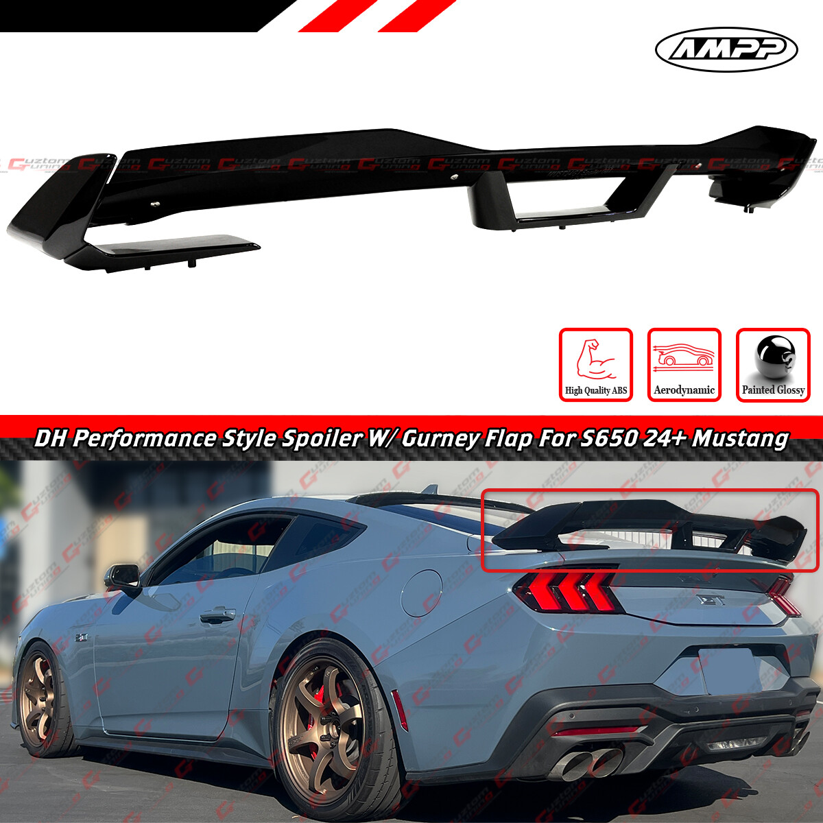For 2024-26 Ford Mustang DH Performance Gloss Black Spoiler W/ Smoke Gurney Flap For 2024-26 Ford Mustang DH Performance Gloss Black Spoiler W/ Smoke Gurney Flap