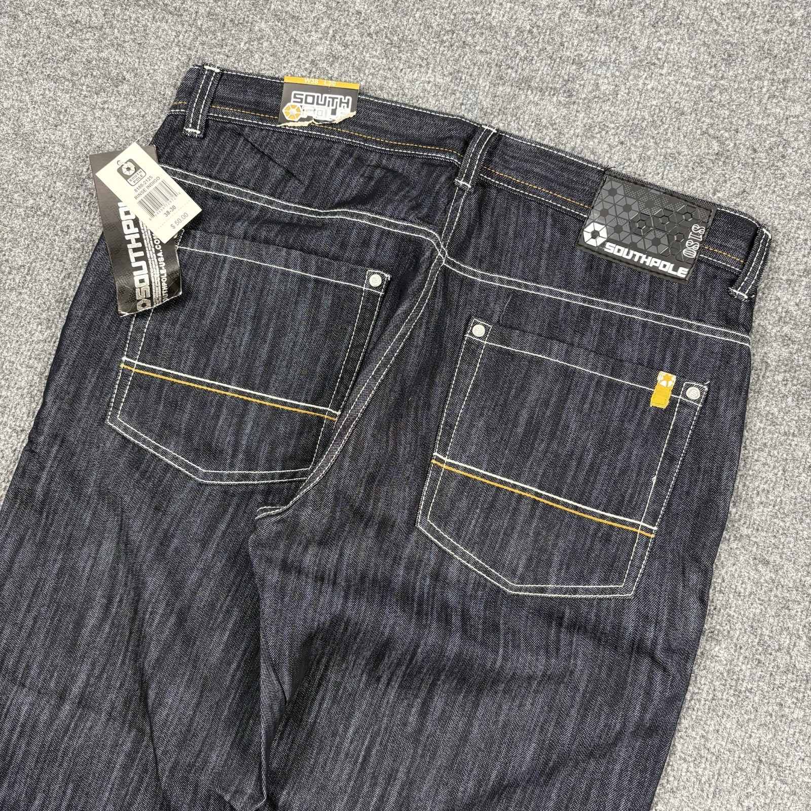 NWT Southpole Jeans Mens 38x30 Blue Deadstock Indigo Rinse Yellow Tab Grunge Y2K