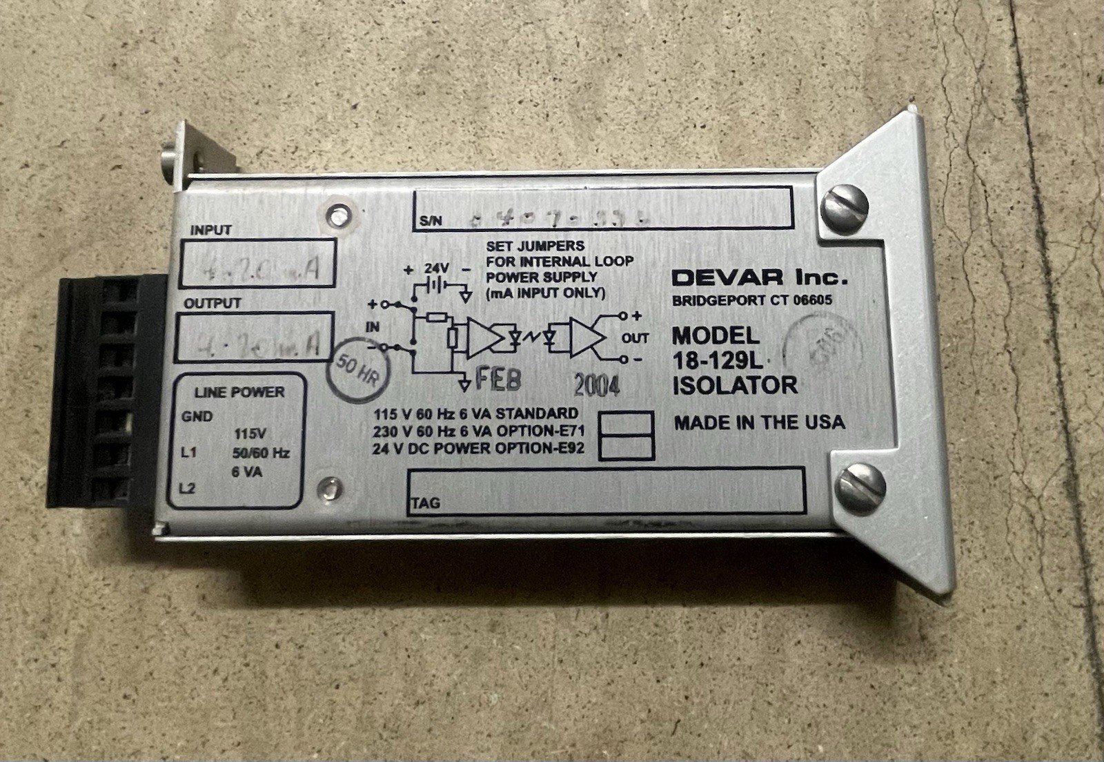 1 NEW DEVAR Inc 18-129L Isolator Repeater 1 NEW DEVAR Inc 18-129L Isolator Repeater